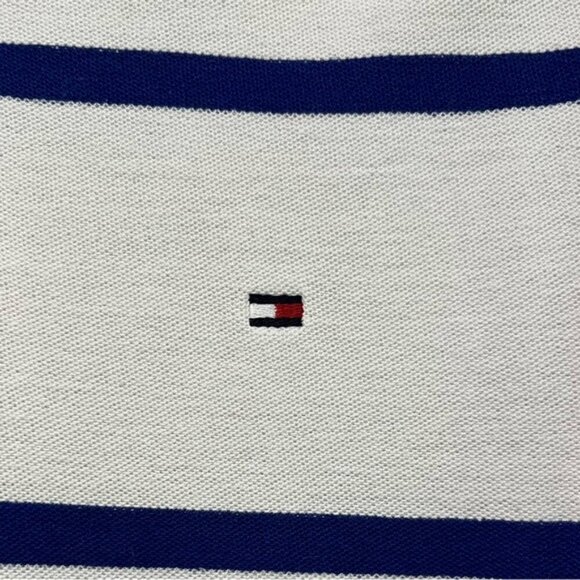 Tommy Hilfiger Men’s Small White & Navy Striped Polo Shirt - Performance Pique - Picture 8 of 12